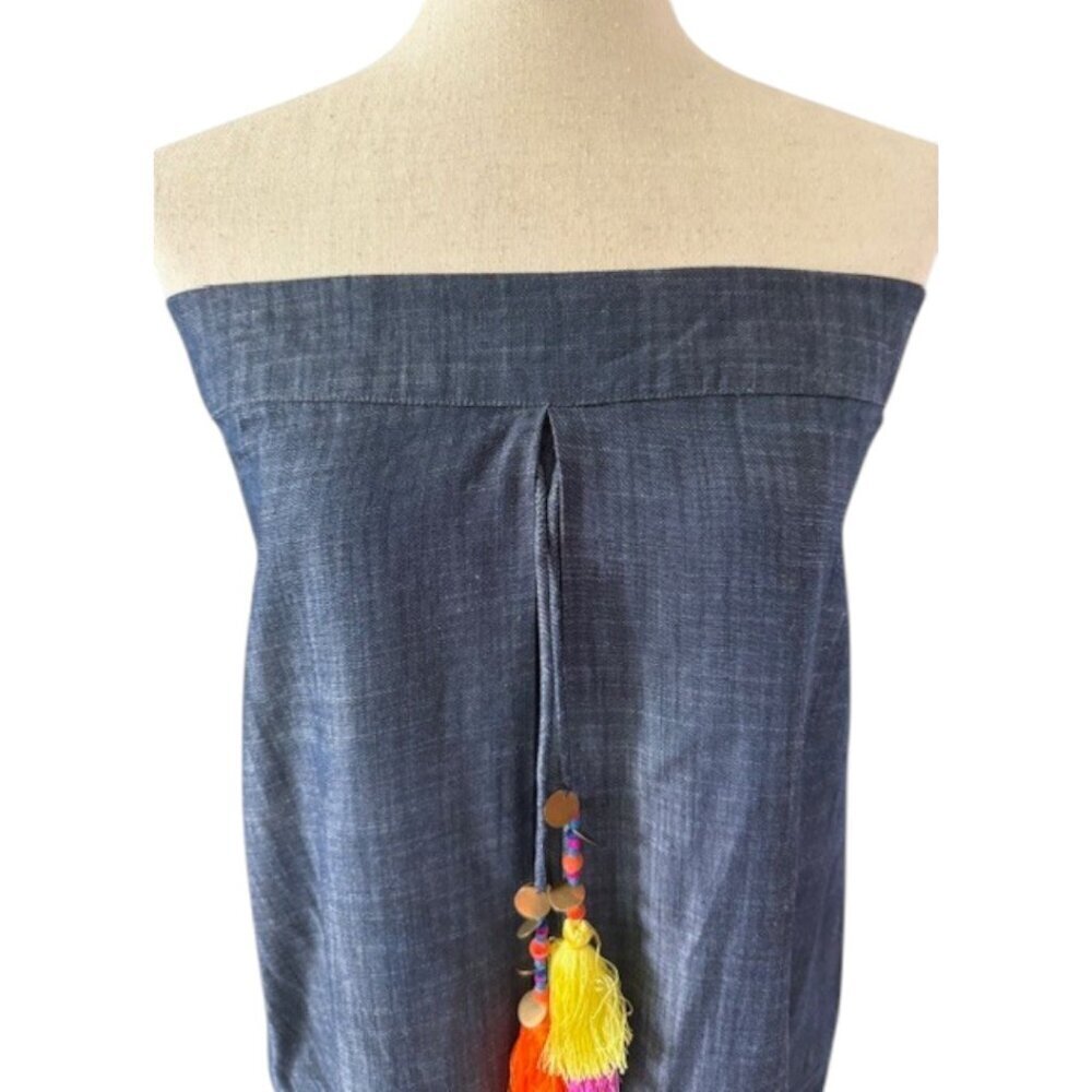 Style Junkiie Women's Blue Denim Tassel Jumpsuit Off the Shoulder Size 10 NWOT - Picture 6 of 16